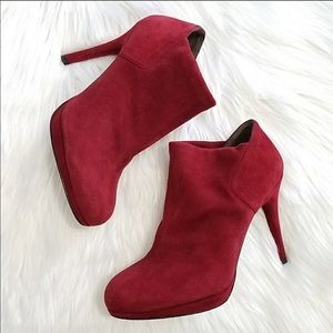 Stuart Weitzman red suede ankle booties